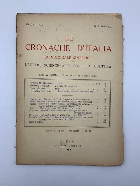 Le Cronache d'Italia, anno I, n. 3, 20 luglio 1922